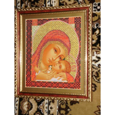 Korsun Mother Mary  Beads Embroidered Icon